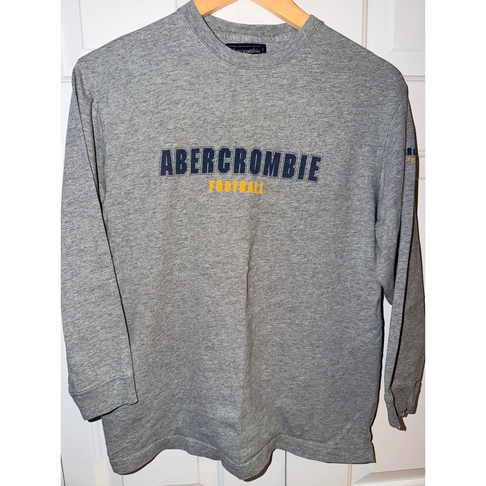 VTG Abercrombie Football Long Sleeve Graphic T-Shirt Gray Mens Large
